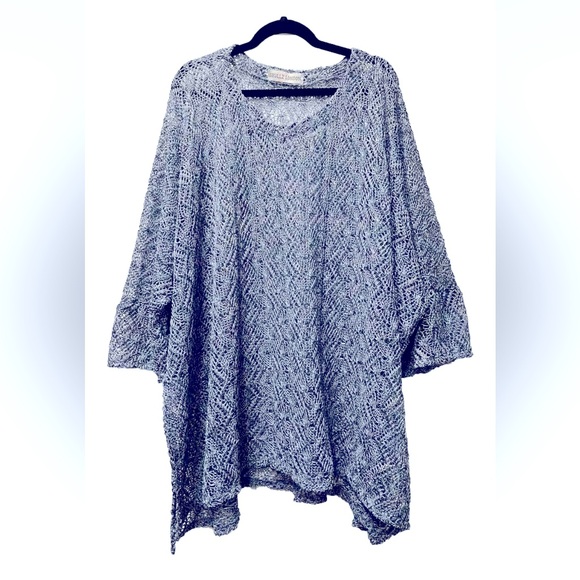 SKULLZ LONDON Art To Wear Blue Knit Lagenlook Isabelle Tunic Plus Size Chest84” - Picture 1 of 4